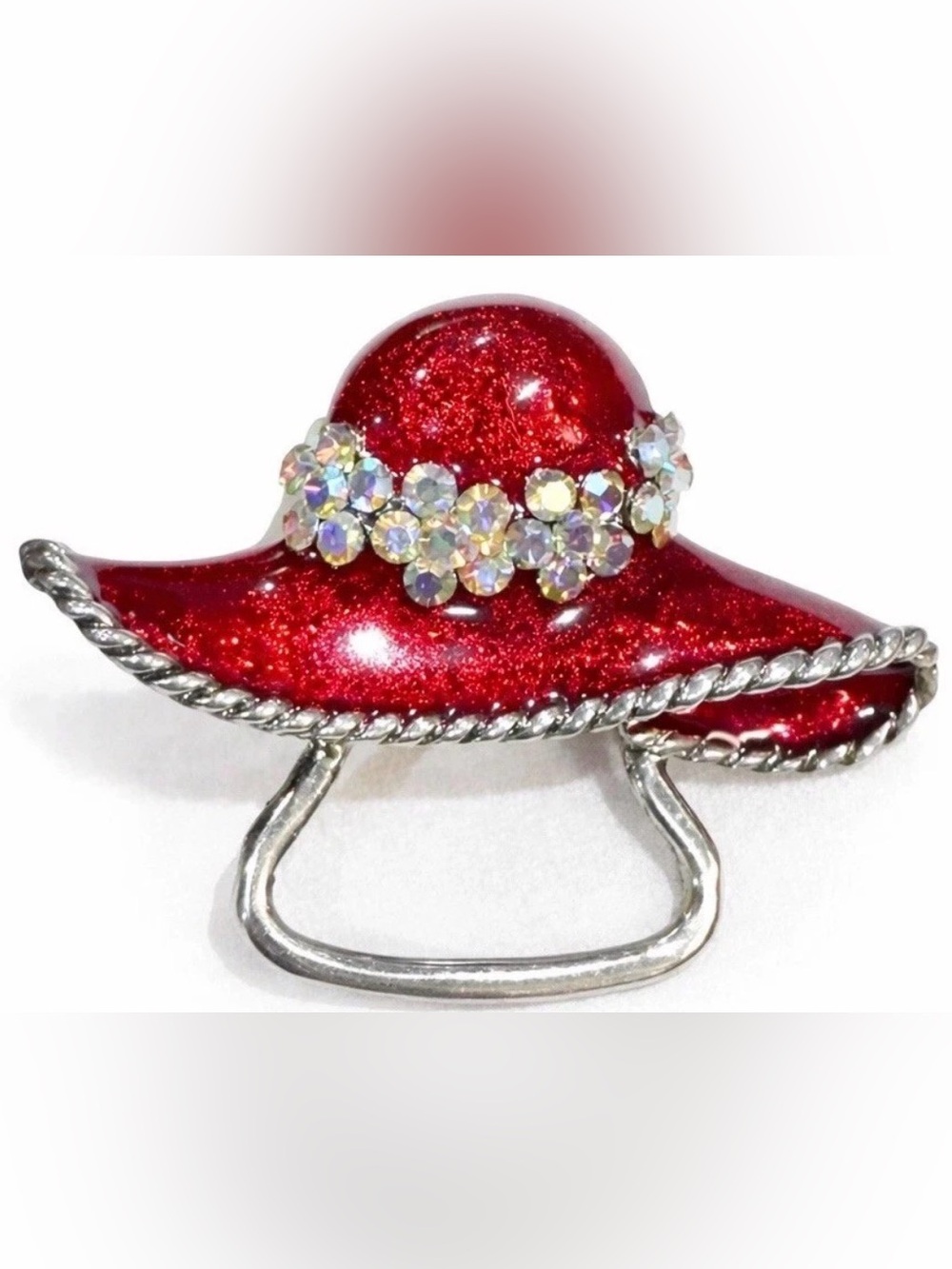 Lauren Spencer Red Hat Society Crystal Eyeglass Holder Brooch Pin Retired